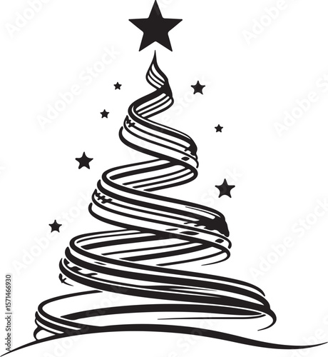 Elegant Swirling Christmas Tree Design Festive Holiday Illustration