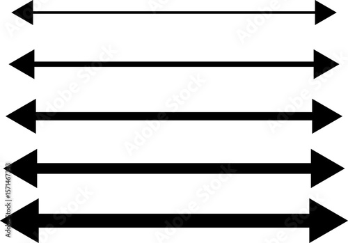 Long straight double arrow set. Semicircular curved thin. long double ended arrow. presentation and education. Straight long arrow
