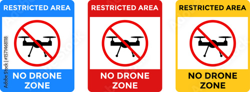 no drone zone sign. No fly camera drones signs. Stop halt allowed area icons. privacy symbol Forbid air flights. prohibited Aircraft or quadcopter flights restrictive
