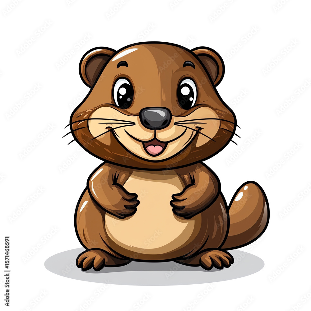 Fototapeta premium Adorable Cartoon Otter: Happy, Friendly, and Playful Character Illustration