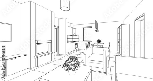  residential interior sketch 3d rendering
