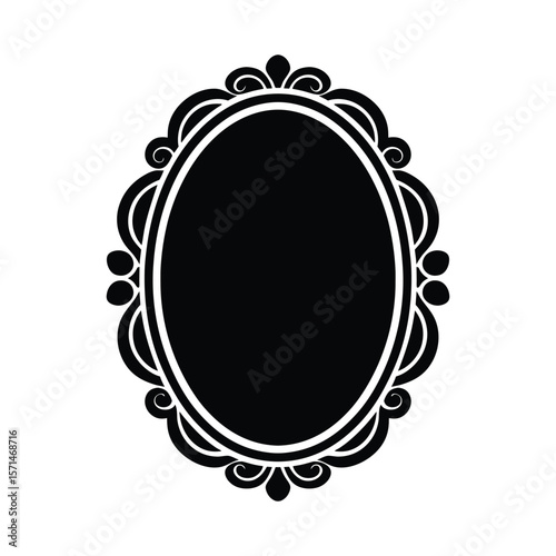 Black Ornate Oval Frame Icon Vector Illustration