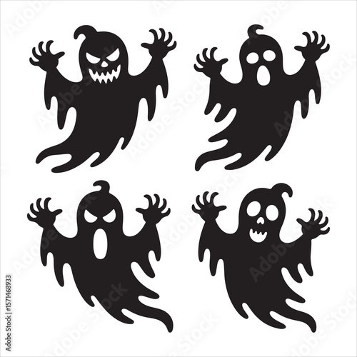 Spooky Ghost Silhouette Vector Set for Halloween and Horror Designs