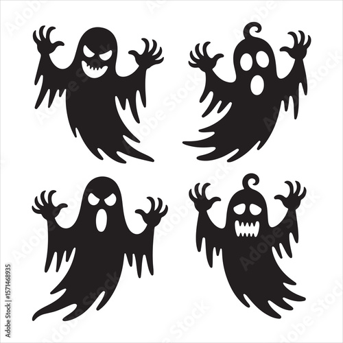 Spooky Ghost Silhouette Vector Set for Halloween and Horror Designs