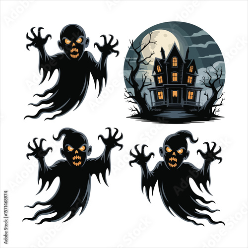Spooky Ghost Silhouette Vector Set for Halloween and Horror Designs