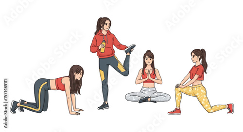 Women doing yoga and stretching exercises fitness workout healthy lifestyle