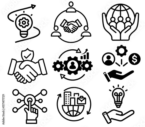  illustration set of black education icons with hand and tree designs