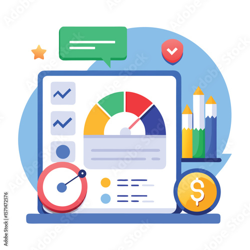 Modern digital dashboard illustrating business performance, statistics and data visualization