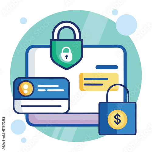 Secure online transactions and financial security conceptual illustration in flat design