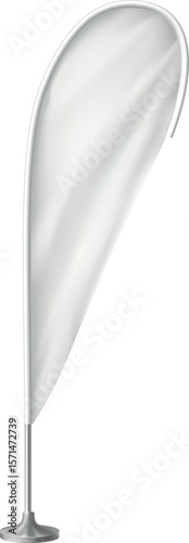 3d mockup of white feather flag on stand. Product advertising.