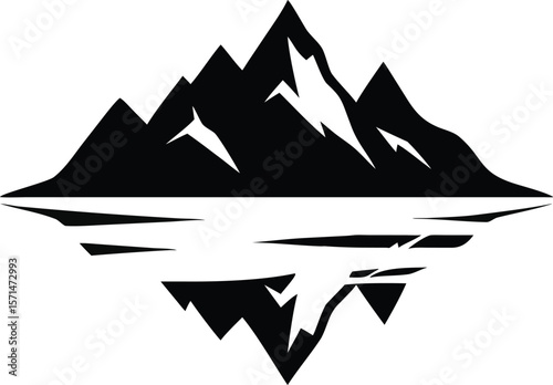 Black and White Abstract Mountain Range Illustration with Underwater Reflection Iceberg Design Graphic