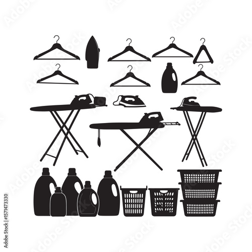 Laundry Room Essentials Ironing Board, Hangers, and Cleaning Supplies