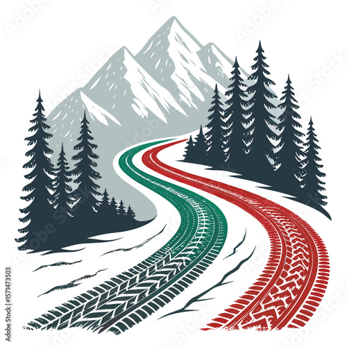 A vintage-style embroidered patch design featuring a mountain biker on a scenic trail.