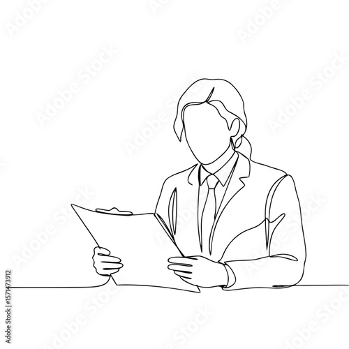 Man reviewing contract while seated at desk in minimalist style  