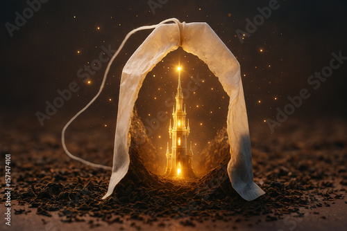Fantasy Miniature Crystal Tower in a Teabag Cave