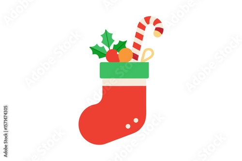Christmas Sock Vector Icon Festive Stocking With