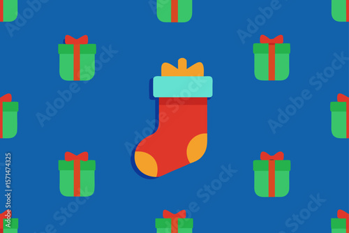 Christmas Sock With Gifts Seamless Pattern Pro Vector