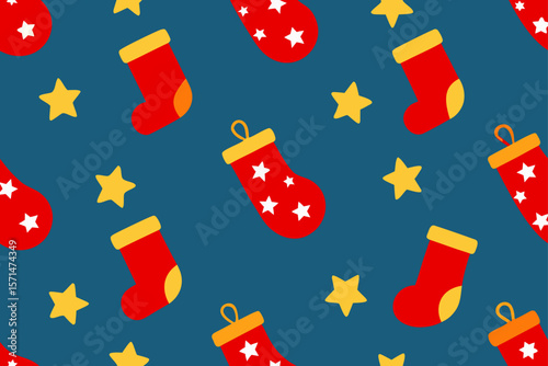 Seamless Pattern With Red Christmas Stockings Gold