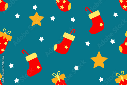 Seamless Pattern With Red Christmas Stockings Gold