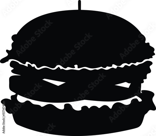 Spooky Hamburger Silhouette with Angry Face – Halloween Food Vector Icon for Menu, Party, or Scary Fast Food Design