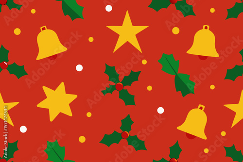 Repeating Seamless Bells Stars And Mistletoe