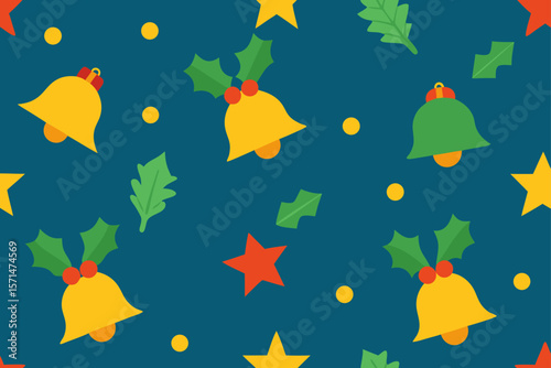 Repeating Seamless Bells Stars And Mistletoe