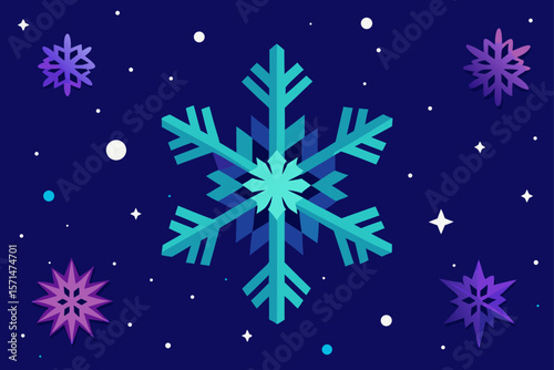 Repeating Snowflakes Layered On Cosmic Galaxy Background