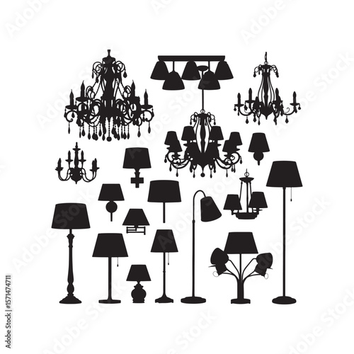 Elegant Lighting Fixtures A Collection of Chandeliers, Lamps, and Shades Silhouettes