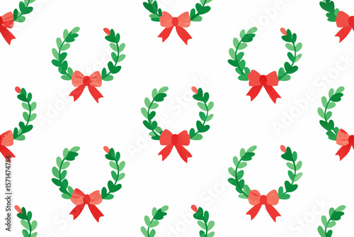 Watercolor Seamless Pattern Of Christmas Wreaths