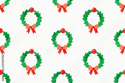 Watercolor Seamless Pattern Of Christmas Wreaths