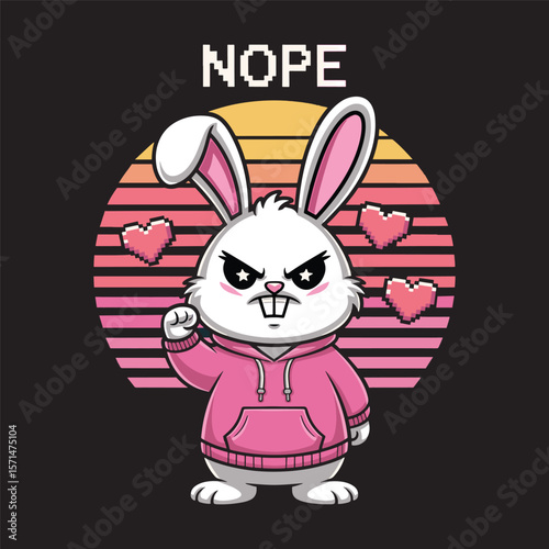 A playful design with a bunny and the phrase "Nope", ideal for fun, sarcastic, or quirky apparel, vector illustration.