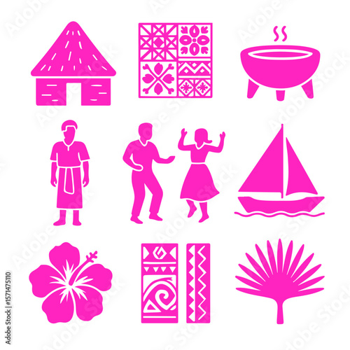 vector isolated pink color fiji traditional cultural symbols