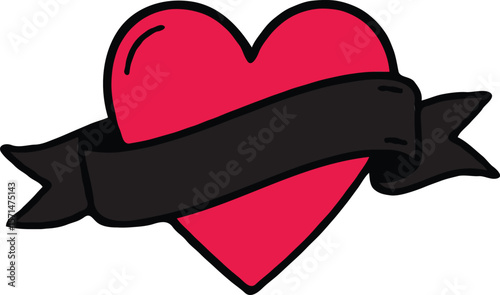 Romantic Red Heart with Blank Black Banner Perfect for Valentine's Day, Love, and Romantic Designs