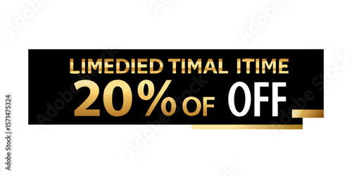 20 off sale banner. Special offer limited time 20 percent off. Sale discount offer. Luxury promotion banner with golden typography twenty percent discount on black background. Vector illustration
