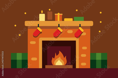 Small Fireplace Room With Warm Lights And Christmas