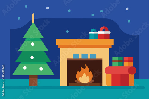 Vector Illustration Of Cozy Christmas Living Room