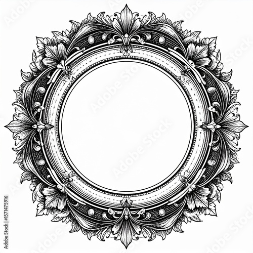Circular Ornate Vintage Frame With Floral Design