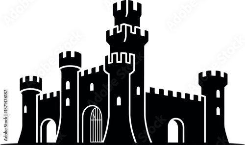 Castles Medieval silhouette on white background