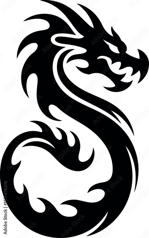 Fototapeta premium Dragon silhouette on white background