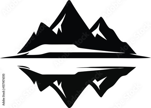 Black Silhouette Mountain Range Reflected in Water Abstract Graphic Design mountains reflection
