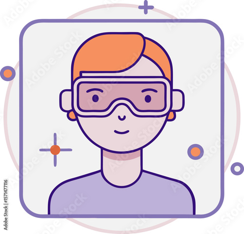 Stylized illustration of a person wearing virtual reality goggles isolated on vector design in transparent background