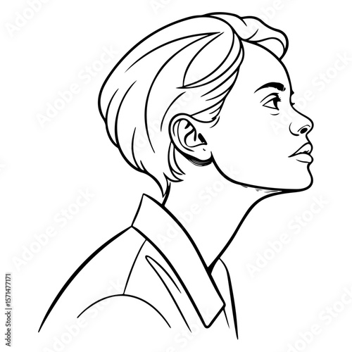 Fashionable woman with long flowing hair, a beautiful artistic sketch of her face in profile, a perfect vector illustration for a beauty and style logo