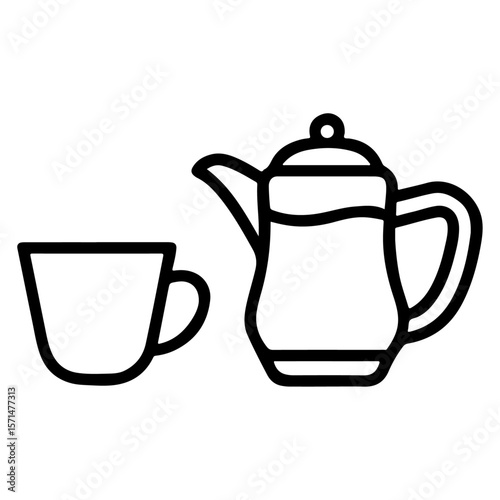 Elegant white ceramic teapot and teacups, perfect for a hot breakfast beverage