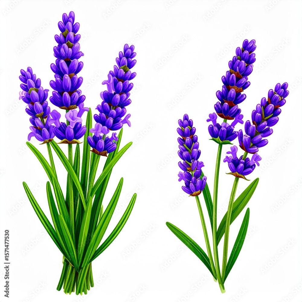 Fototapeta premium Pixel Art Lavender Flowers On White Background