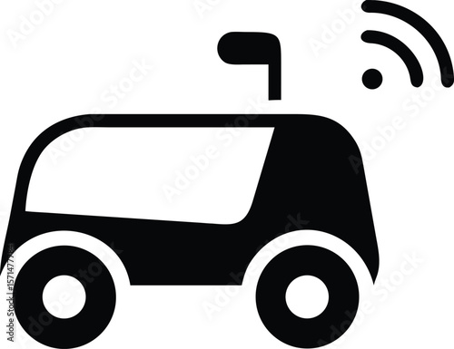 Black Silhouette of a Small Autonomous Vehicle with Antenna and Wifi Signal selfdriving