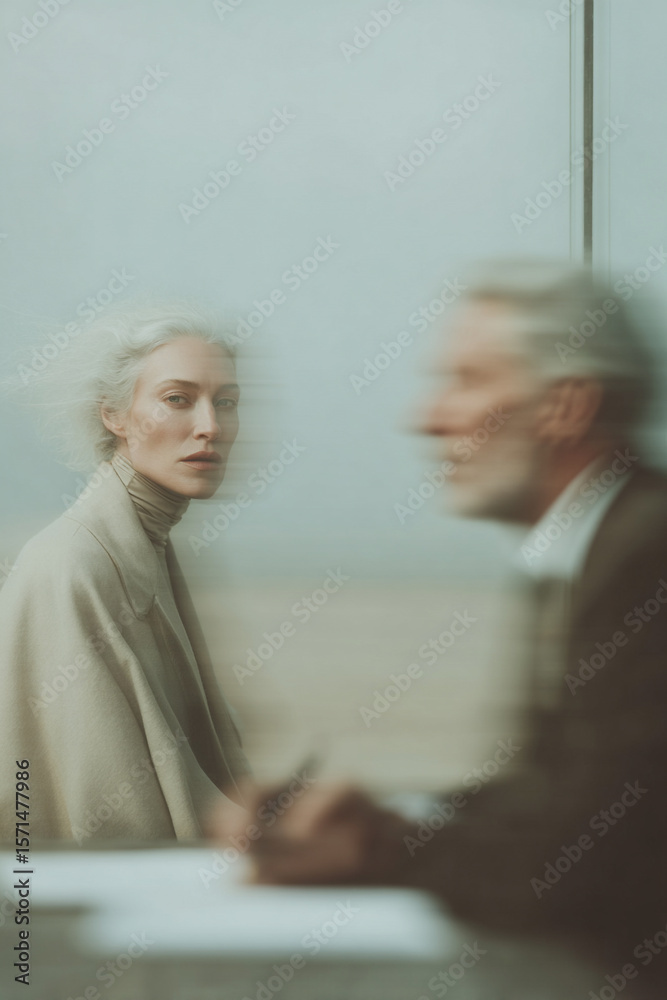 Obraz premium Blurred motion capturing a thoughtful meeting moment