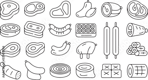 Diverse Meat Cuts and Products A Visual Compilation of Steaks Sausages and More Showcasing Variety in Food Industry and Culinary Choices For Meat Lovers