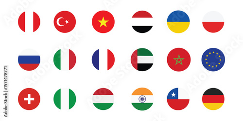 Round World Flags Icon Pack – USA, China, UK, India, Brazil, UAE and More | Circular Country Badge Vector Set for International Design and Travel Use. Free Download Round World Flags Icon Pack – USA, China, UK, India, Brazil, UAE and More | Circular Country Badge Vector Set for International Design and Travel Use. - GFXLoad