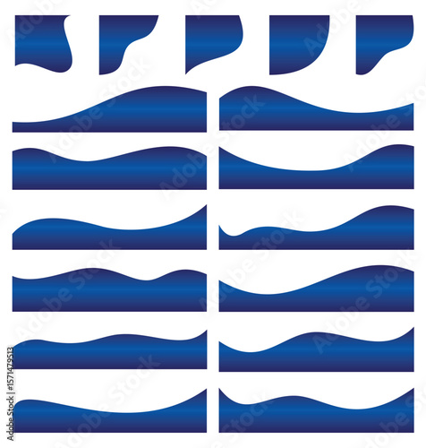 Blue Wavy Borders and Decorative Shapes, curve footer border, curve lines element graphic, curved shape for banner, leaflet and others design elements.