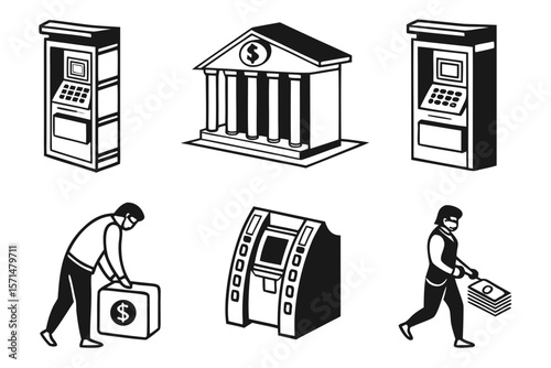 Bank and atm icons isolated on white background